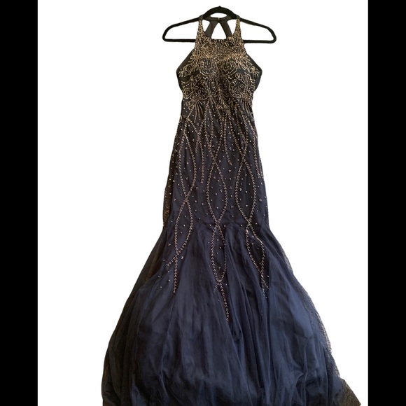 Xscape black beaded halter mermaid prom dress evening gown sz 2 - Picture 3 of 6